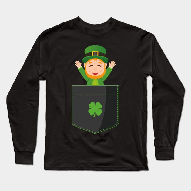 Pocket Leprechaun Funny St Patricks Day Long Sleeve T-Shirt by trendingoriginals